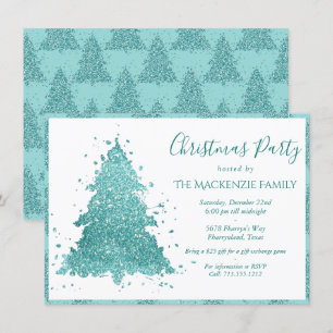 Elegant Christmas Tree   Luxe Aqua Teal Party Holiday Card