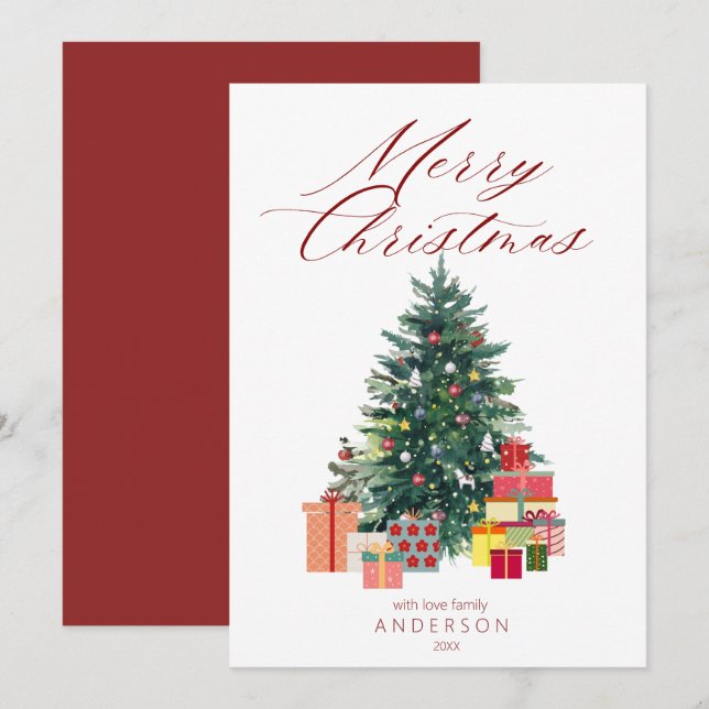 Elegant Christmas Tree  Merry Christmas Red Holiday Card (Front/Back)
