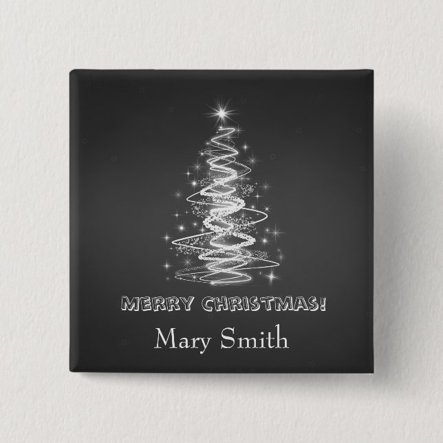 Elegant Christmas Tree Name Black Custom 2 Inch Square Button (Front)