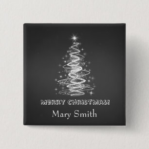 Elegant Christmas Tree Name Black Custom 2 Inch Square Button