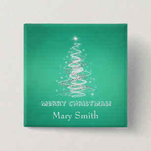 Elegant Christmas Tree Name Green Custom 2 Inch Square Button