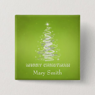 Elegant Christmas Tree Name Lime Green Custom 2 Inch Square Button