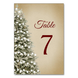 Elegant Christmas Tree on Kraft Wedding Table Number