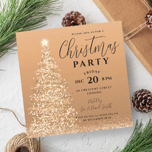 Elegant Christmas Tree Party Copper Holiday  Invitation