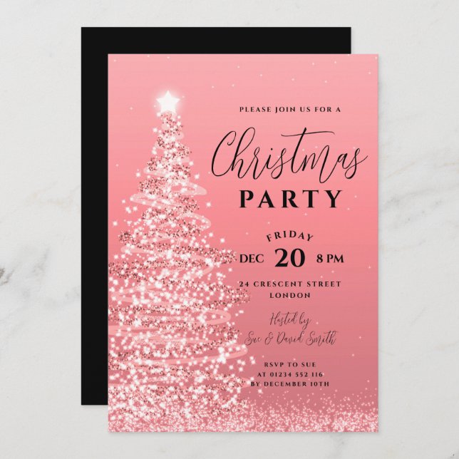 Elegant Christmas Tree Party Rose Gold Holiday  Invitation (Front/Back)