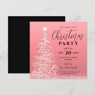 Elegant Christmas Tree Party Rose Gold Holiday Invitation