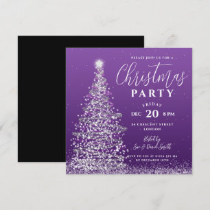 Elegant Christmas Tree Party Silver Purple Holiday Invitation