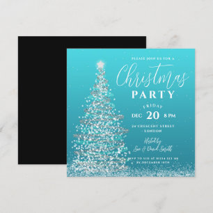 Elegant Christmas Tree Party Silver Teal Holiday  Invitation