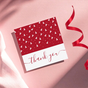 Elegant Christmas Tree Pattern Red Thank You Snow Square Business Card