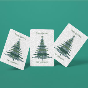 Elegant Christmas Tree Personalized Green White Playing Cards