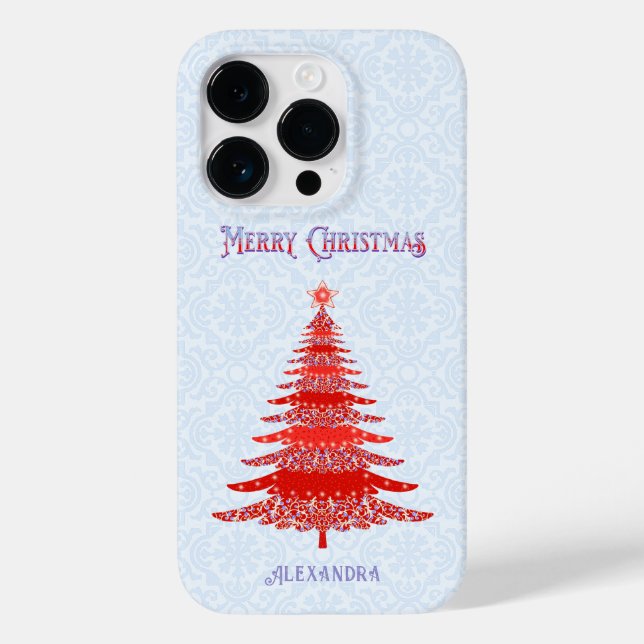 Elegant Christmas Tree Red Blue Personalized Case-Mate iPhone Case (Back)