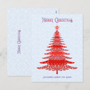 Elegant Christmas Tree Red Blue Personalized Holiday Postcard