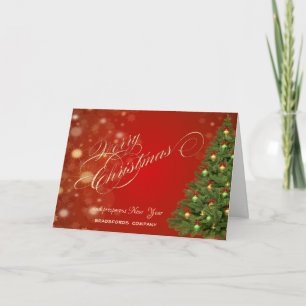 Elegant Christmas Tree,Red  ,Corporate Greeting Holiday Card