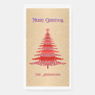 Elegant Christmas Tree Red Gold Name Ornaments Napkin