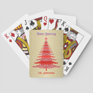 Elegant Christmas Tree Red Gold Name Ornaments Playing Cards