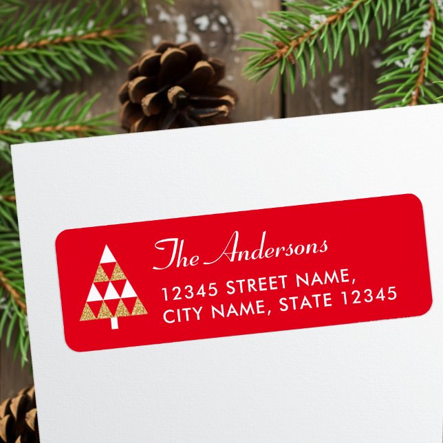 Elegant Christmas Tree Red Gold Return Address (Creator Uploaded)