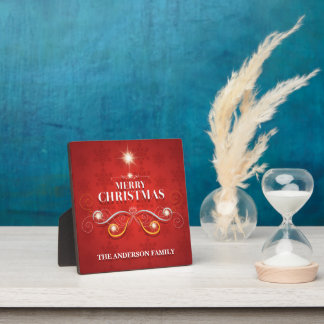 Elegant Christmas tree red gold stars modern wish Plaque