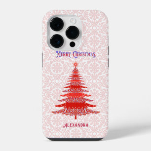 Elegant Christmas Tree Red Personalized Snowflakes iPhone 14 Pro Case