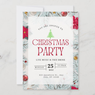 Elegant Christmas Tree Red & white  Party I Invitation