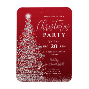 Elegant Christmas Tree Silver Red Holiday Invite Magnet