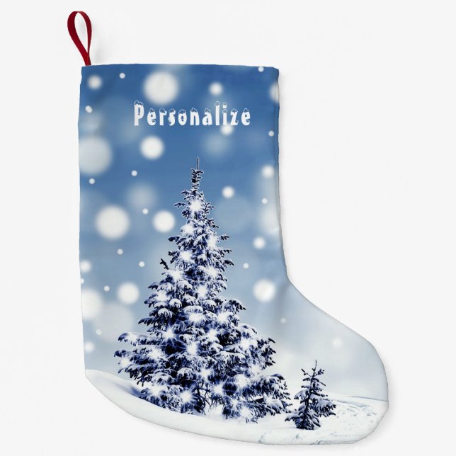 Elegant Christmas Tree Snow Christmas Holiday Small Christmas Stocking (Front)