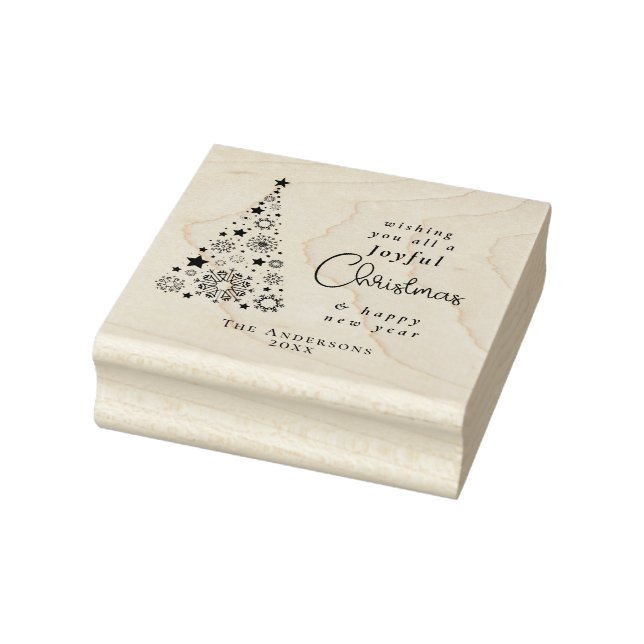 Elegant Christmas tree Snowflakes Family Name Rubber Stamp (Stamp)