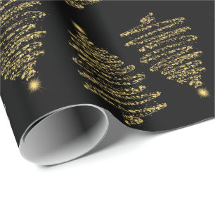 Elegant Christmas Tree Sparkle Gold Black Wrapping Paper