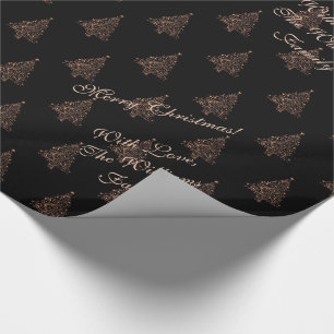 Elegant Christmas Tree Striped Pattern Black Brown Wrapping Paper