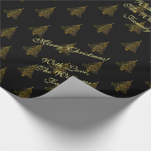 Elegant Christmas Tree Striped Pattern Black Gold Wrapping Paper