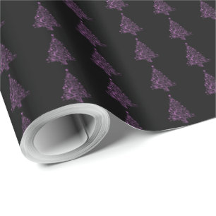 Elegant Christmas Tree Striped Pattern Black Pink Wrapping Paper