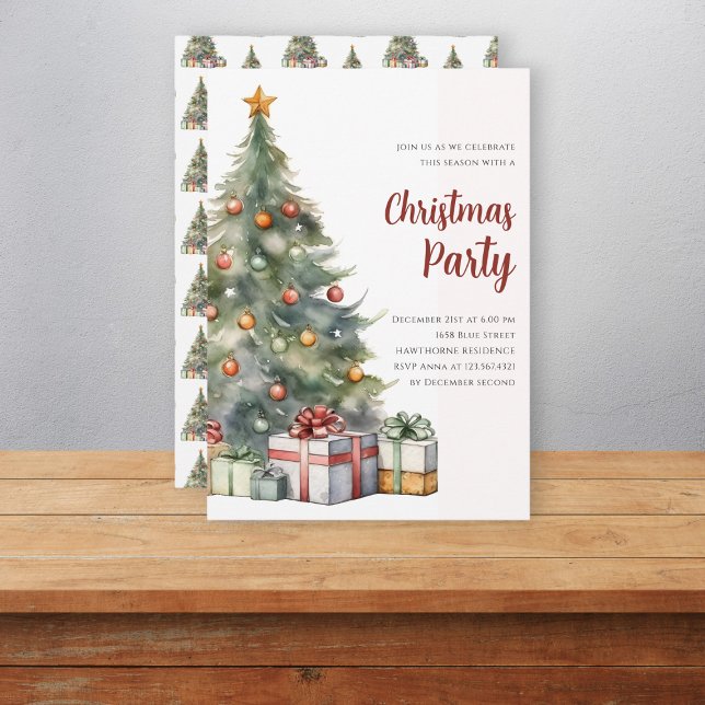 Elegant christmas tree watercolor holiday  invitation (Creator Uploaded)