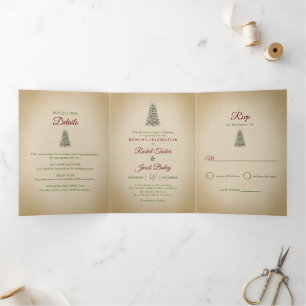 Elegant Christmas Tree Winter Wedding Tri-Fold Invitation
