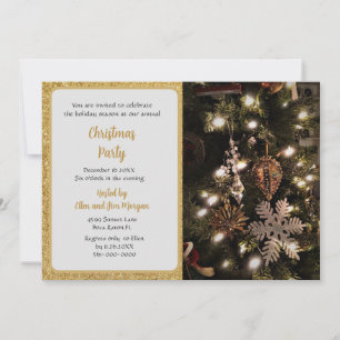 Elegant Christmas Tree with Gold Glitter Party  Invitation