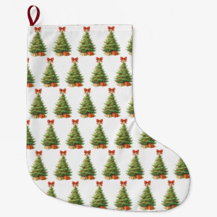 Elegant Christmas Tree with Red Bow & Presents -  Large Christmas Stocking