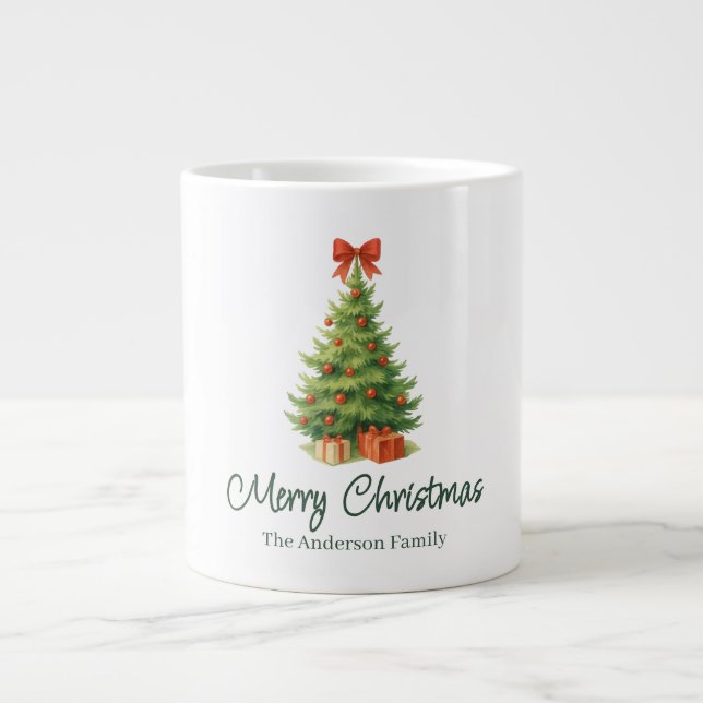 Elegant Christmas Tree with Red Bow & Presents -  Large Coffee Mug (Front)