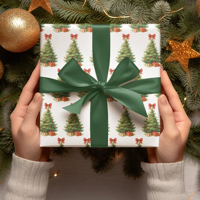 Elegant Christmas Tree with Red Bow & Presents -  Wrapping Paper (Creator Uploaded)