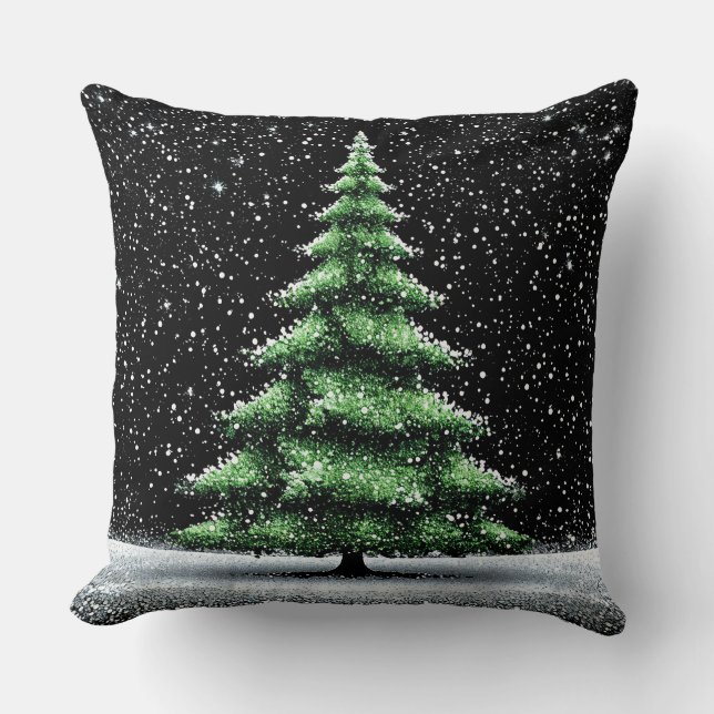 Elegant Christmas Tree With Sparkling Decorations Throw Pillow (Front)