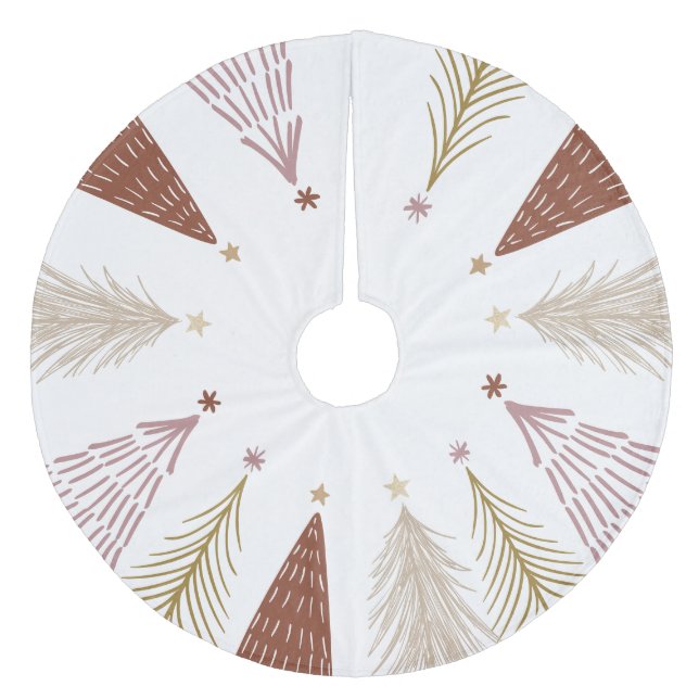 Elegant Christmas Trees Festive Holiday Pattern Fleece Tree Skirt (Front)