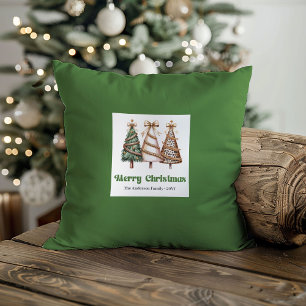 Elegant Christmas Trees Green Gold Personalized  Throw Pillow