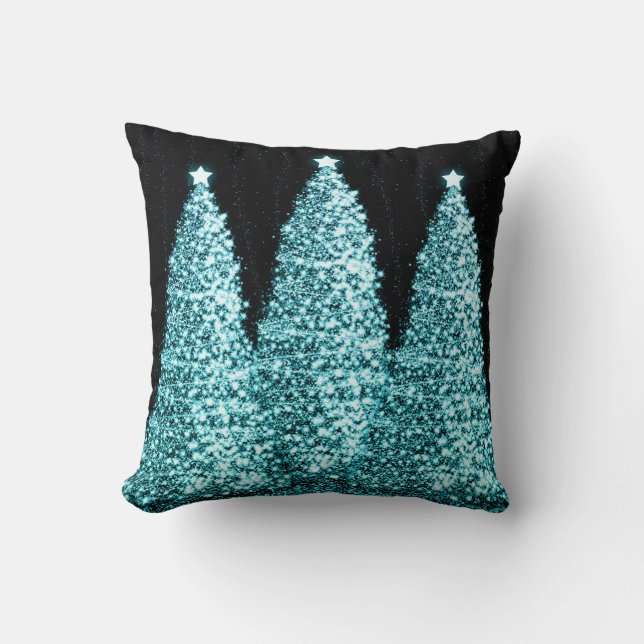 Elegant Christmas Trees Turquoise Throw Pillow (Front)