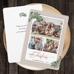 Elegant Christmas Typography 3 Photos Holiday Card