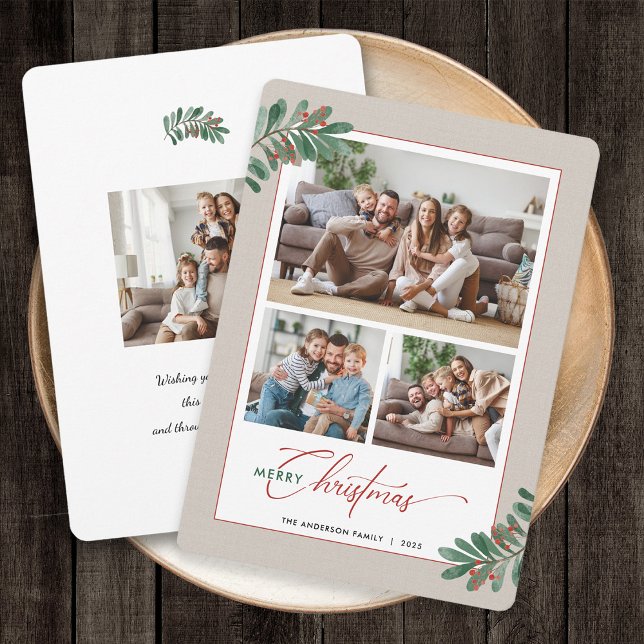 Elegant Christmas Typography 4 Photos Holiday Card (Creator Uploaded)