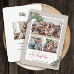 Elegant Christmas Typography 4 Photos Holiday Card<br><div class="desc">This Christmas card features elegant script typography and space for 4 photos. The design is accented with holiday greenery and berries on a linen border. Add your own personal message to the back of this holiday card.</div>