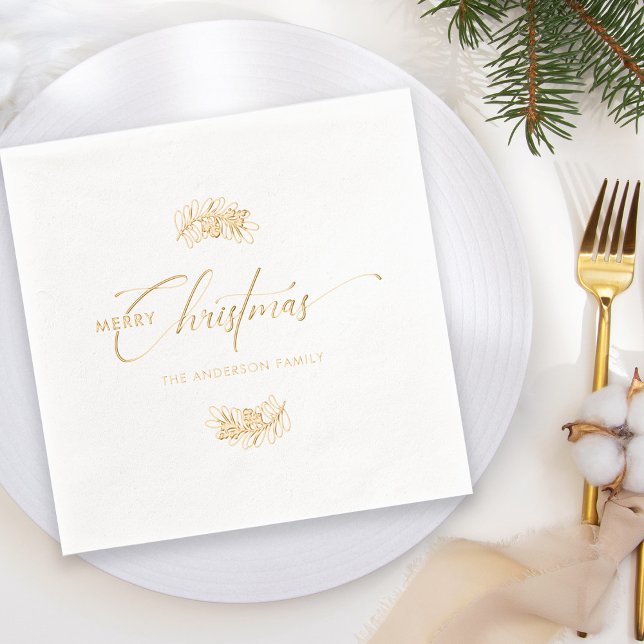 Elegant Christmas Typography Foil Stamped Napkins (Creator Uploaded)