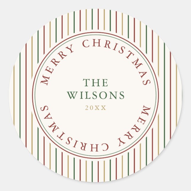 Elegant Christmas Vintage Stripes  Classic Round Sticker (Front)