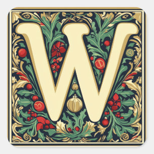 Elegant Christmas W: Red, Green, Gold Square Sticker