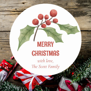 Elegant Christmas Watercolor Botanical Festive Classic Round Sticker