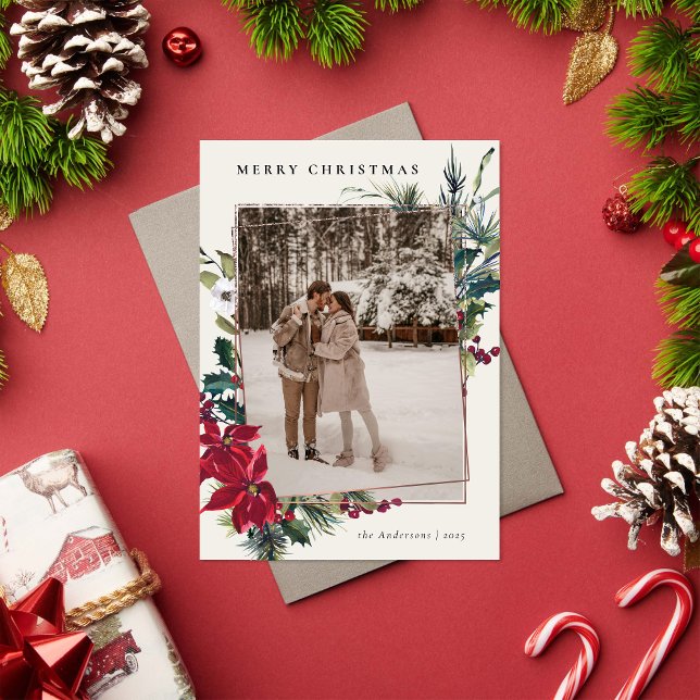 Elegant Christmas Watercolor Botanical Floral Holiday Card (Creator Uploaded)