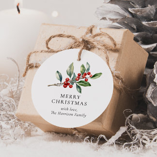 Elegant Christmas Watercolor Botanical Gift Tag