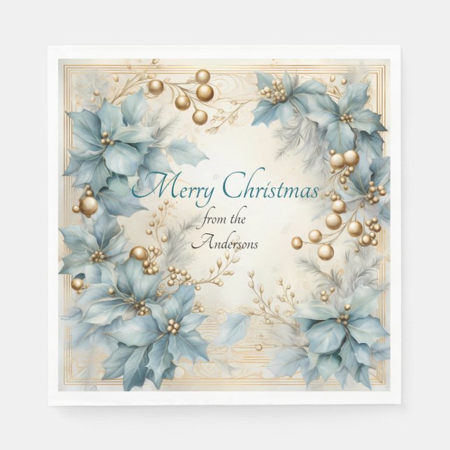 Elegant Christmas Watercolor Botanical Napkin (Front)